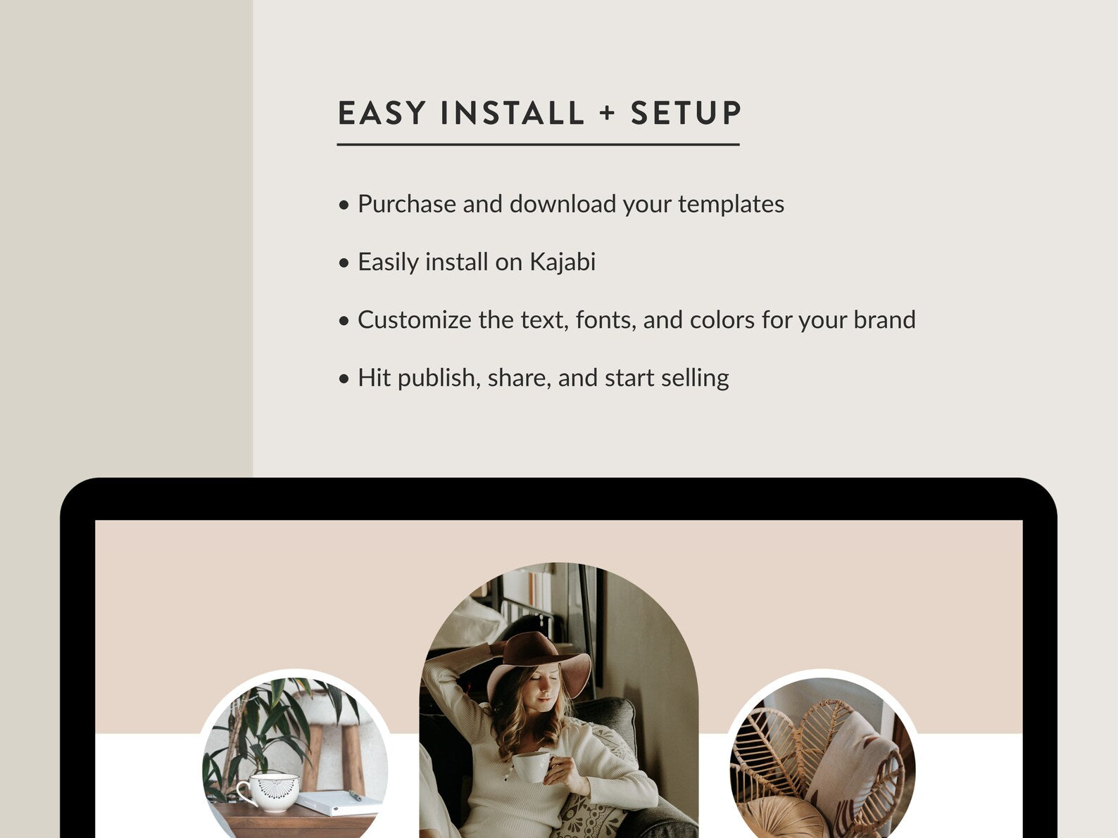 Kajabi sales funnel template bundle for online course creators, online educators, coaches, consultants, digital product sellers, and more. This template is customizable for your brand. Includes sales page, opt-in page, waitlist, and thank you page.