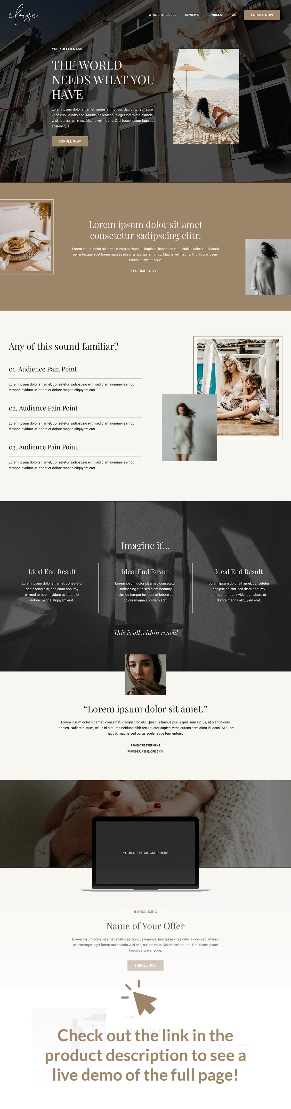 Kajabi sales page template for online course creators, online educators, coaches, consultants, digital product sellers, and more. This template is customizable for your brand. Get the matching opt-in page, waitlist, website, and course theme.