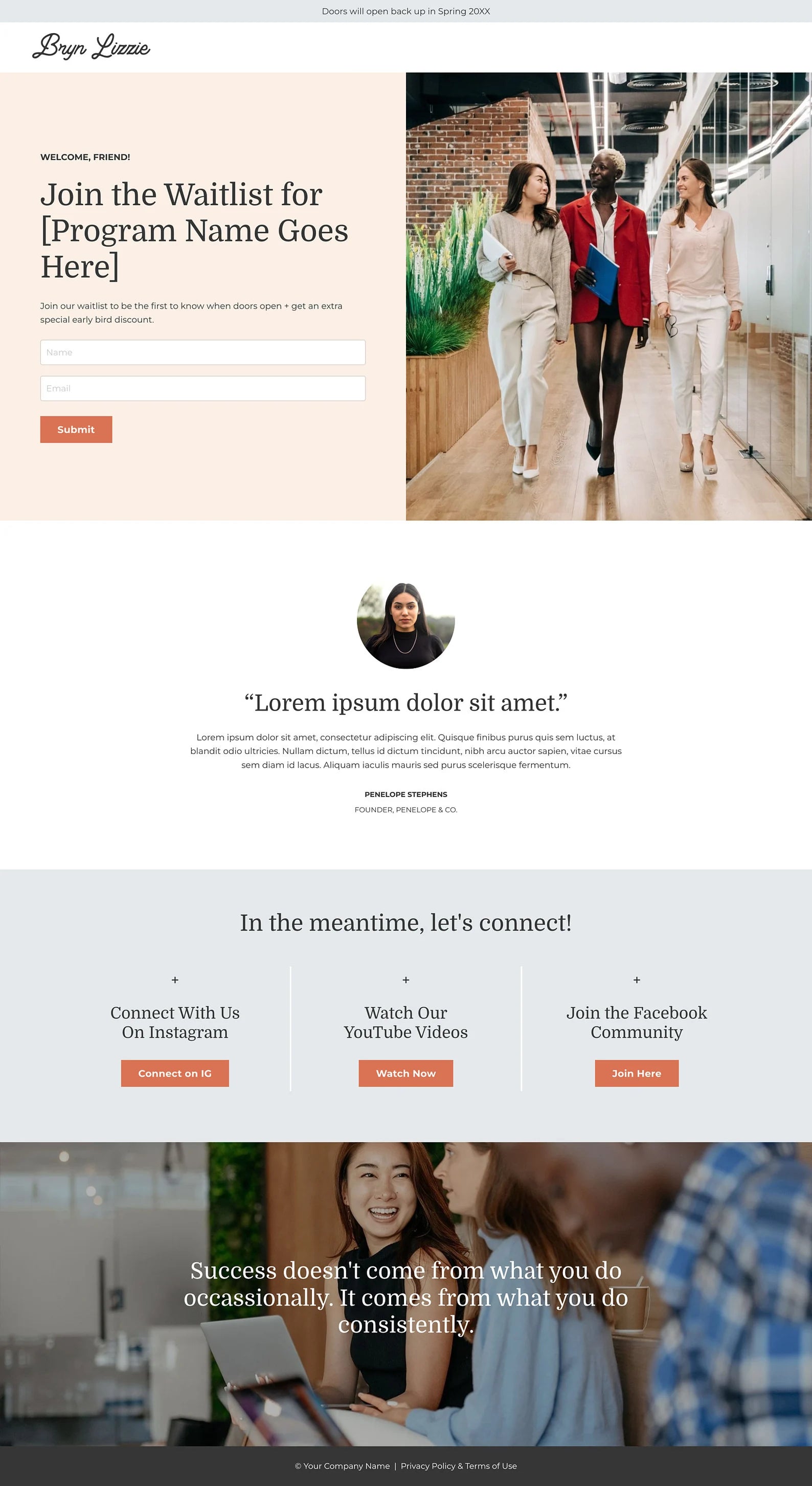 Bryn Lizzie - Kajabi Waitlist Page Template