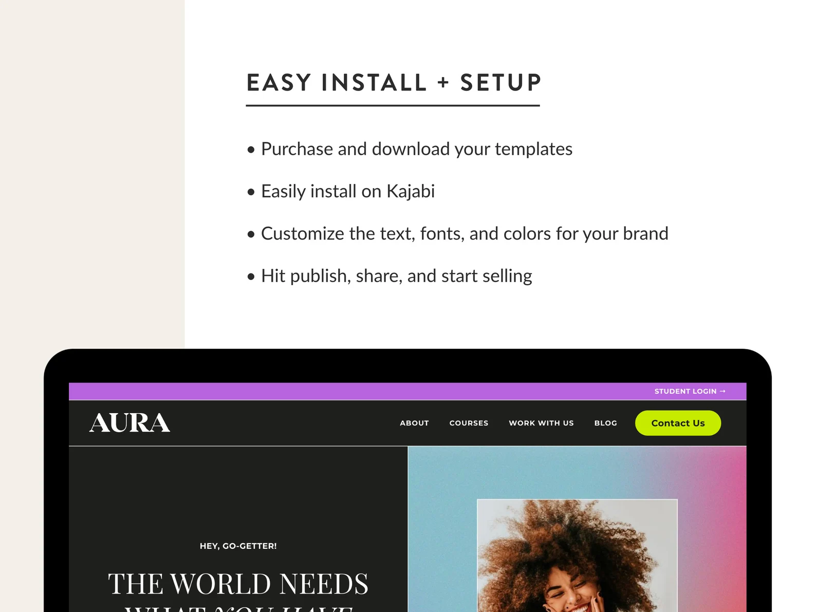 This is the Eloise Kajabi website template theme for coaches, consultants, online educators, virtual assistants, course creators, product sellers, and more. This theme is completely customizable for your brand and is mobile-responsive.